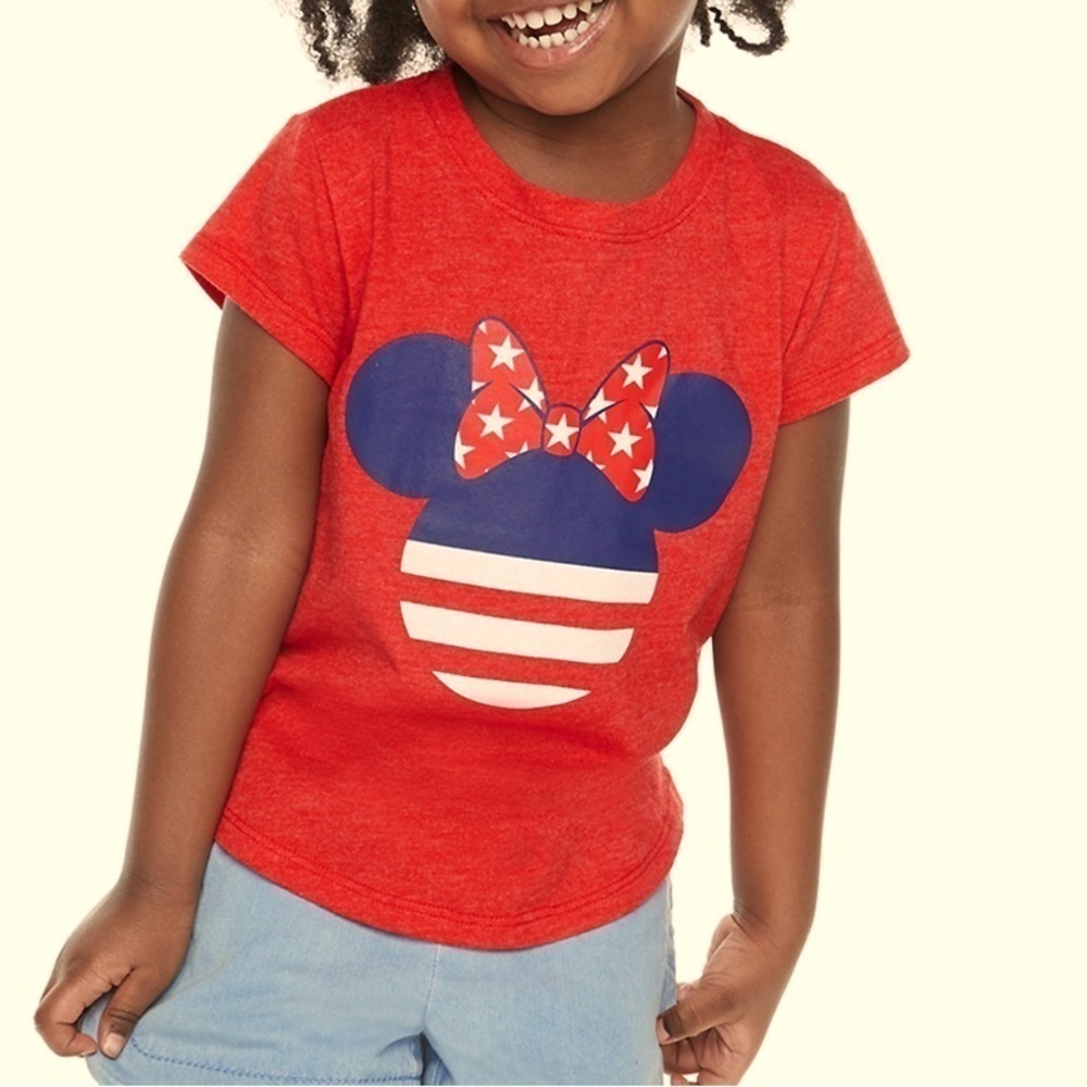 Disney's Minnie Mouse Baby Toddler Girl 18M Graphic Tee Red Blue White USA Bow